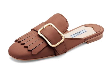 prada leather buckle kiltie mule flat brown size 8 women|Prada Kiltie Buckle Leather Mule Slides .